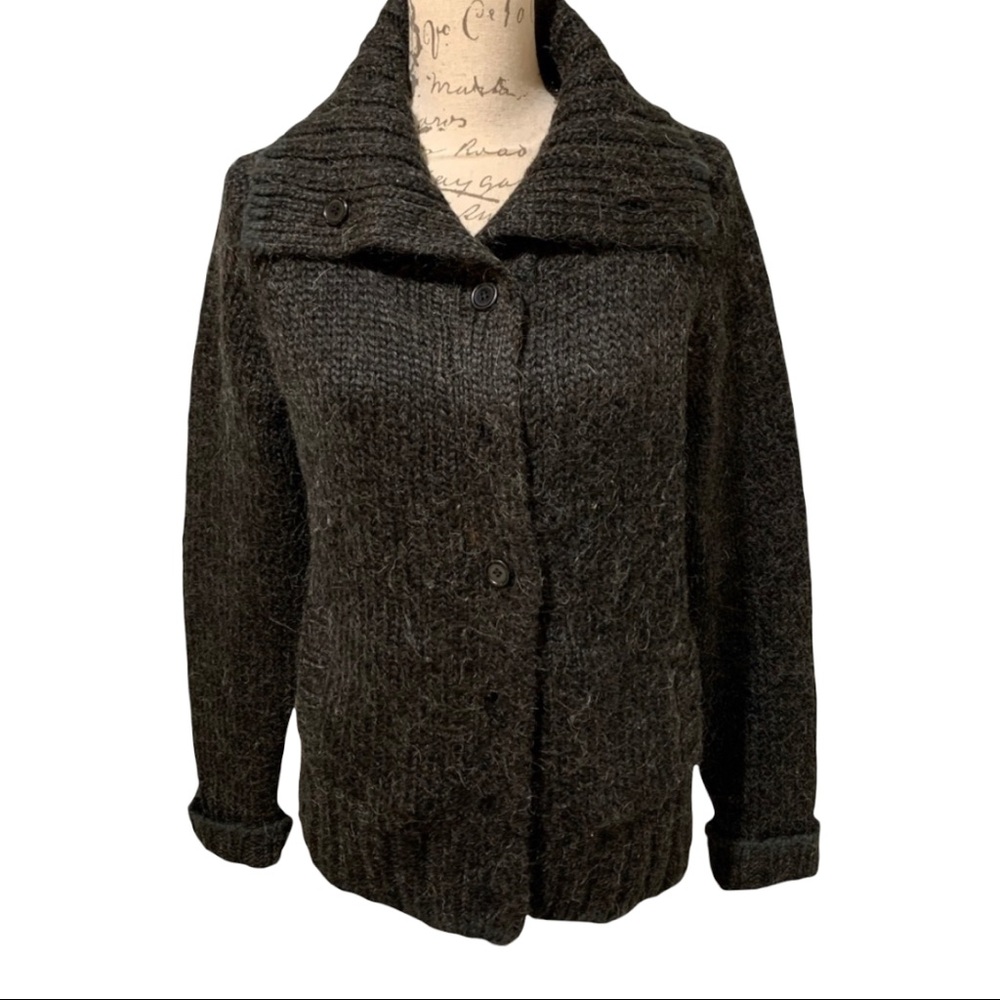 Kensie Black Chunky Collard Mohair/Alpaca Cardigan Sweater XL
